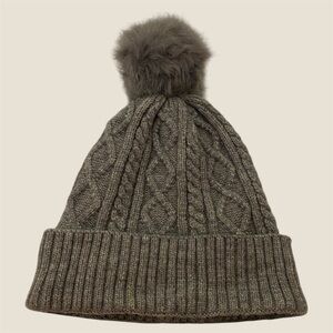 Pom-pom Beanie Women's Cuffed Knit Sherpa Lined Hat Cap Gray Winter